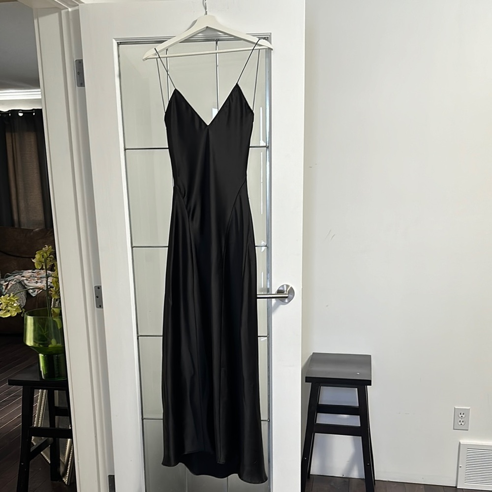 Zara Elegant Black satin open back  Spaghetti Strap Dress small nwt